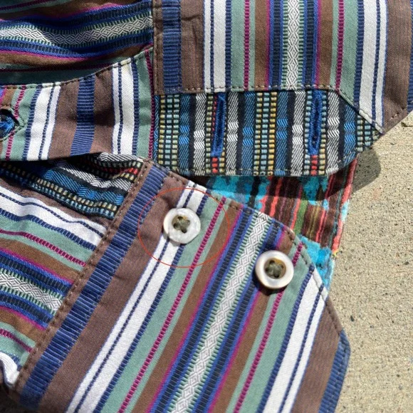 Robert Graham Shirt Mens 3XL Blue Brown Green Stripe Flip Cuff Long Sleeve